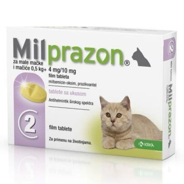 Milprazon / милпразон / 4 мг. / 10 мг. - за малки котки и котенца с тегло най-малко 0,5 кг. / кутия с 2 таблетки
