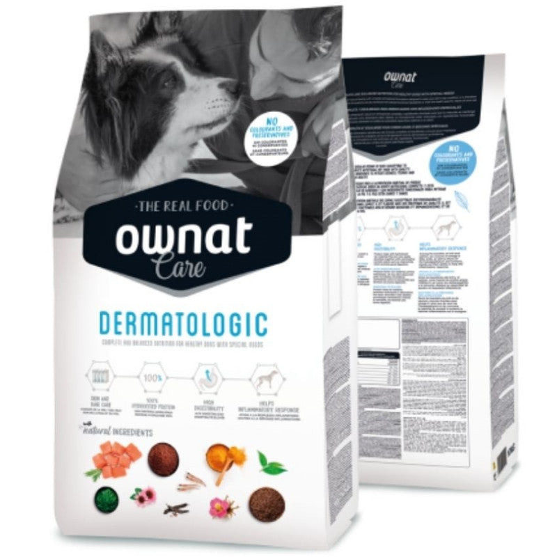 Профилактична храна Ownat Care Dermatologic - за кучета с алергии и кожни проблеми, с хидролизиран протеин от сьомга и крил, обогатена с куркума и масло от пореч 