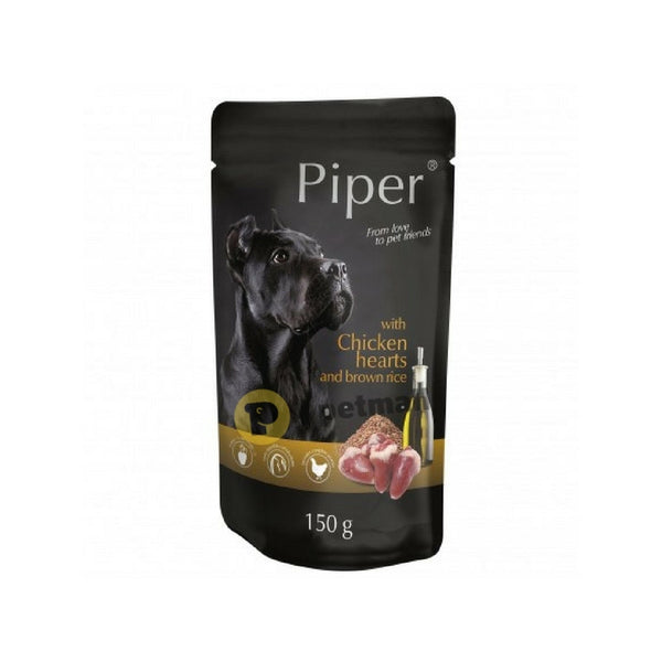 Пълноценна храна за кучета Piper пауч 150 гр. с пилешки сърца, кафяв ориз и добавено ленено масло