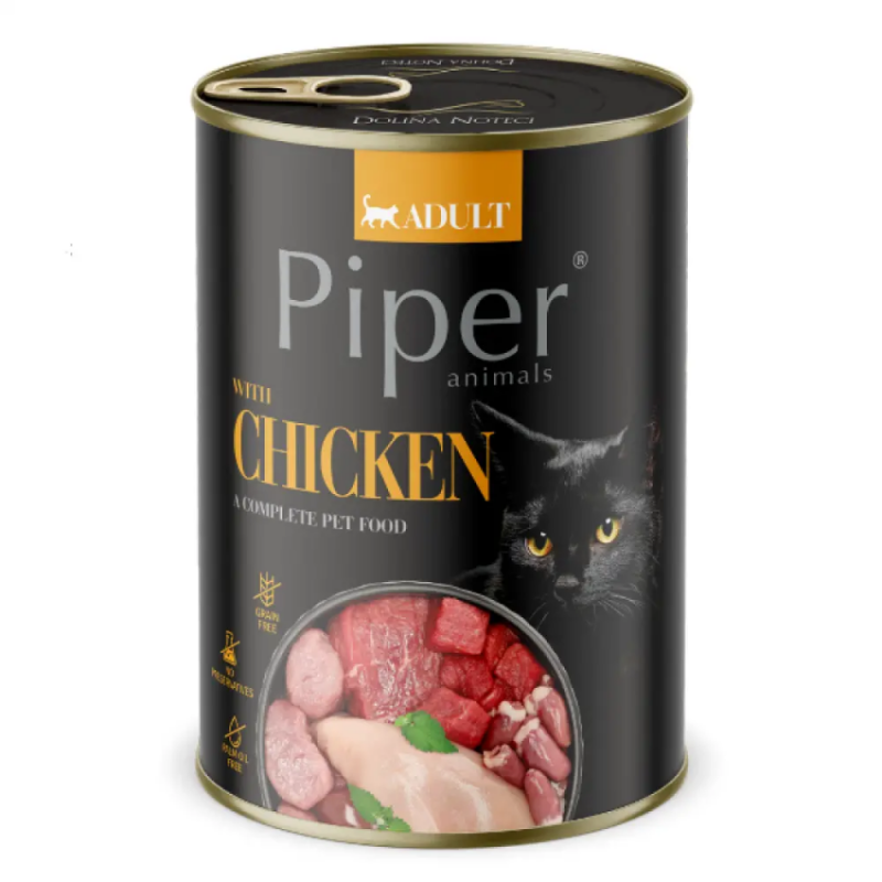 Пълноценна консервирана храна за котки Piper® Cat Chicken БЕЗ ЗЪРНО, с 65% пилешко месо, 400 гр.