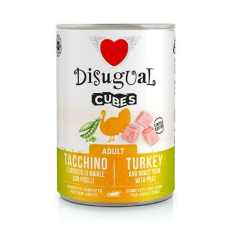 Консервирана храна за кучета Disugual Cubes Adult Turkey, roasted pork and peas с Пуешко, печено свинско и грах