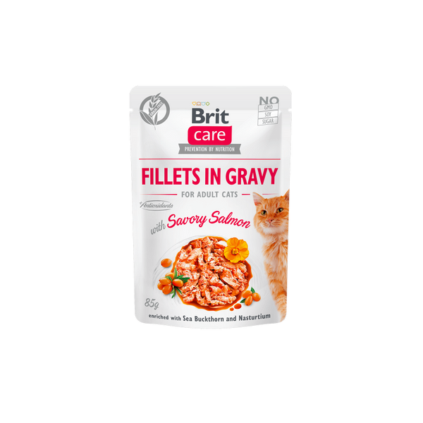 Brit Care Cat Pouch SAVORY SALMON in Gravy - пауч за котки със сьомга в сос