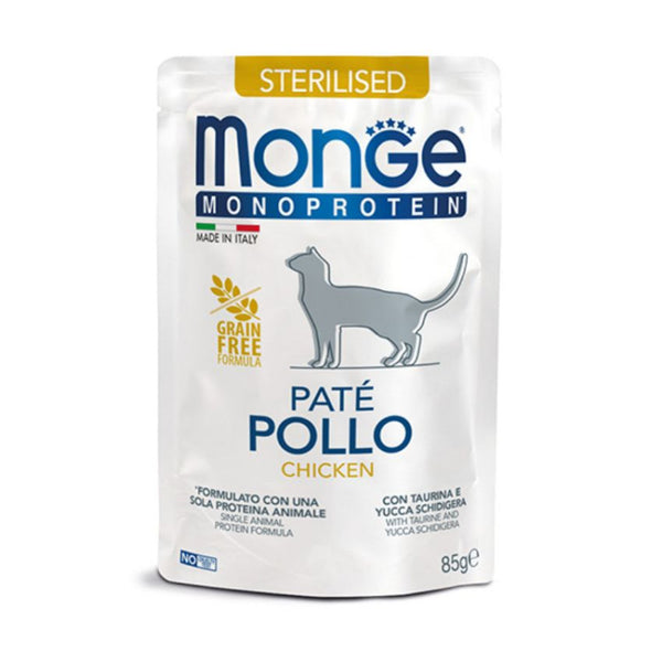 Монопротеинова храна за кастрирани котки Monge Cat Pouch Sterilised Chicken пауч с пилешко месо 85гр.
