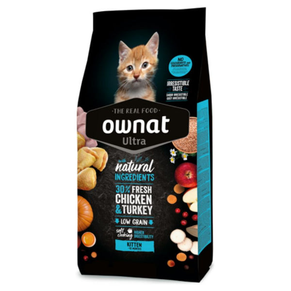 Натурална, пълноценна суха храна за подрастващи котенца до 1 година Ownat Ultra Kitten с 30% прясно пилешко и пуешко месо