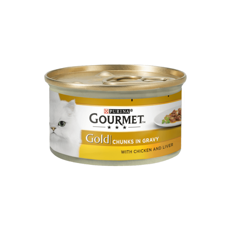 Мокра храна в консерва за котки PURINA GOURMET Gold Хапки в Сос Пиле и Черен Дроб 85гр.