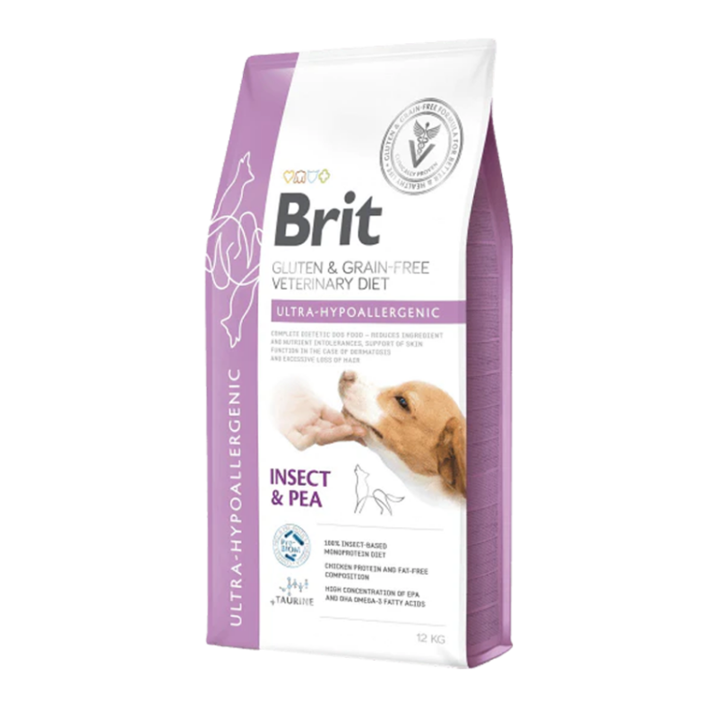 Пълноценна,хипоалергенна суха храна за кучета  Brit Veterinary Diets Dog Ultra-hypoallergenic  с насекоми и грах 