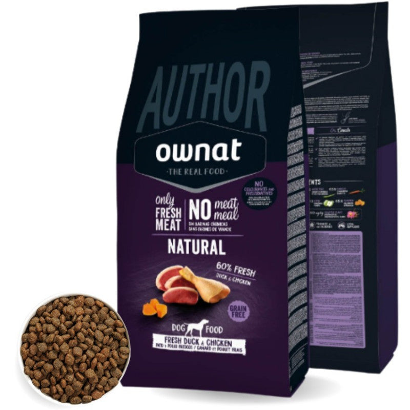 Ултpa пpeмиyм cyxa xpaнa за кучета OWNAT AUTHOR GRAIN FREE FRESH DUCK&CHICKEN cъc 30% иcтинcĸo, прясно патешко месо, 30% пилешко месо,  годжи бери и тиква, БЕЗ ЗЪРНЕНИ КУЛТУРИ, подходящ за всяка порода 