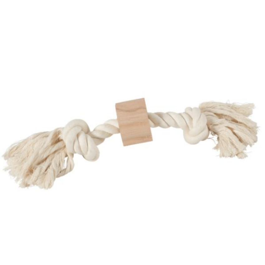 Въжена играчка за кучета - Zolux wild rope toys - с два възела и дървен пръстен, 35 см