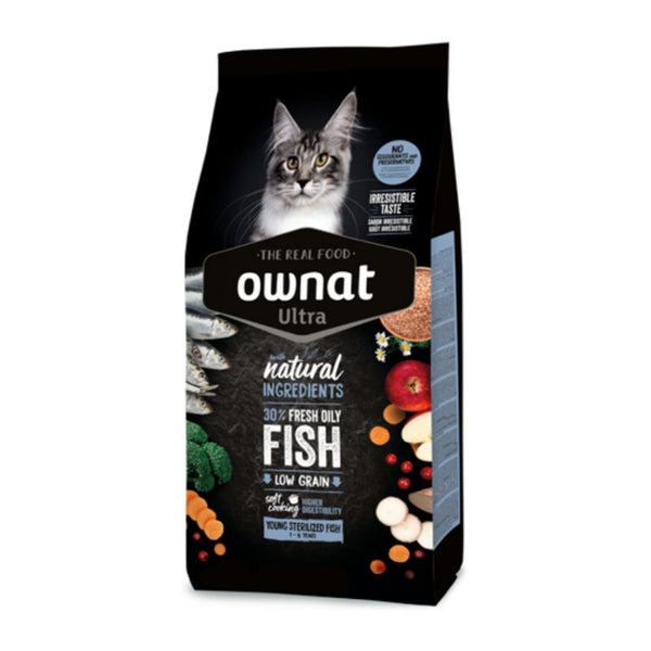 Натурална, пълноценна суха храна за кастрирани котки до 6 години Ownat Ultra Young Sterilized Fish с 30% прясна риба