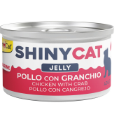 Пълноценна консервирана храна за котки GimCat  SHINYCAT JELLY CHICKEN WITH CRAB парченца пилешко месо и раци в желе