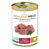 Консервирана храна за кучета HEALTHY MEAT MONO BITS DOG- veal and carrots със 100% чист протеин от телешко и моркови 400г