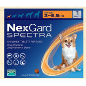 NexGard Spectra - защита от бълхи, кърлежи, нематоди и превенция на дирофиларията, за кучета от 2 до 3.5 кг., 3 броя таблетки