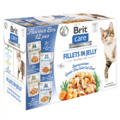 Селекция паучове за котка Brit Care family SUPERPREMIUM Grain Free fillets in Jelly филенца месо и скариди в желе