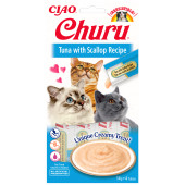 Кремообразно лакомство за капризни котки Churu Cat Treats Tuna with Scallop Recipe мус от риба тон с дълбоководни, океански миди