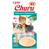 Кремообразно лакомство за капризни котки Churu Cat Treats Chicken with Crab Flavour Recipe мус от пилешко месо и раци 