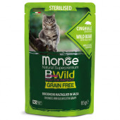 Monge BWILD Grain Free Sterilised с глиганско и зеленчуци – пауч с хапки в сос, без зърнени храни – за кастрирани котки  85 гр.
