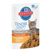 Hills Science Plan Feline Young Adult Sterilised Pouches CHICKEN - Пауч (малки късчета в сос Грейви) за кастрирани котки от 6месеца до 6 годишна възраст 85гр Пиле