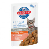 Hills Science Plan Feline Young Adult Sterilised Pouches Salmon - Пауч (малки късчета в сос Грейви) за кастрирани котки от 6месеца до 6 годишна възраст 85гр Сьомга