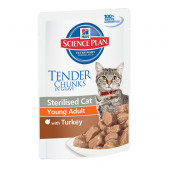 Hills Science Plan Feline Young Adult Sterilised Pouches Turkey - Пауч (малки късчета в сос Грейви) за кастрирани котки от 6месеца до 6 годишна възраст 85гр Пуешко