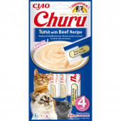 Кремообразно лакомство за капризни котки Churu Cat Treats Tuna with Beef Recipe мус от риба тон и телешко месо 