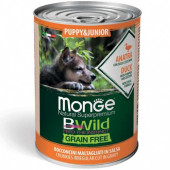 Monge BWILD Grain Free Puppy & Junior– хапки в сос с патешко, тиква и тиквички – за подрастващи кучета от всички породи 400 гр.