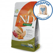 Суха храна за котки, N&D CAT ADULT PUMPKIN AND DUCK - тиква с патица и пъпеш 5кг + подарък раница от плат