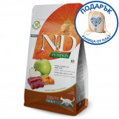 Храна за котки N&D CAT ADULT PUMPKIN, VENISON & APPLE - тиква с еленово месо и ябълка 5кг + подарък раница от плат