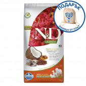 Суха храна за кучета N&D DOG QUINOA SKIN&COAT - с херинга, киноа и кокос 7кг + подарък раница от плат