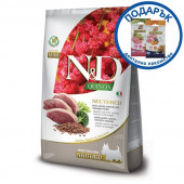 N&D DOG QUINOA NEUTERED DUCK 7 KG Adult MINI - кастр. куче с патица , броколи и аспержи 7kg + podaryk lakomstwo