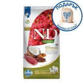 N&D DOG QUINOA SKIN&COAT ADULT MED/MAX - с патешко, киноа и кокос 7кг + подарък раница от плат