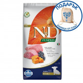 N&D Pumpkin Puppy Mini Lamb&Blueberry за подрастващи кучета от малките породи с агнешко месо, тиква и боровинка 7кг + подарък раница от плат