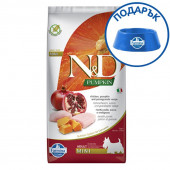 N&D Pumpkin Adult Mini Chicken&Pomegran за пораснали кучета от малките породи с пилешко месо, тиква и нар 7кг + подарък купичка