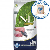 N&D Grain Free Medium/Maxi Adult - пълноценна храна с агнешко месо и боровинки, за кучета средни и едри породи над 12/18 месеца 12кг  + подарък раница от плат
