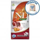 N&D Pumpkin Adult Medium and Maxi Chicken&Pomegran за пораснали кучета от средните и големи породи с пилешко месо, тиква и нар 12кг + подарък раница от плат
