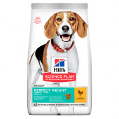 Hills - Science Plan Perfect Weight Medium Adult - пълноценна храна с пилешко за кучета от средните породи с наднормено тегло или с тенденция за натрупване на тегло. 12кг + подарък комплект за път