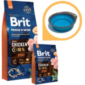 Суха храна за активни кучета Brit Premium Sport  BY NATURE [ НОВА, ПОДОБРЕНА ФОРМУЛА ] с 50% прясно пилешко месо 15кг + подарък сгъваема купа
