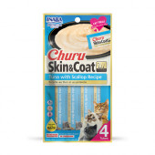 Кремообразно лакомство за капризни котки Churu Cat Treats Skin&Coat Tuna with Scallop Recipe мус от риба тон и миди; №1 в света мокро лакомство за котки 