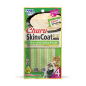 Кремообразно лакомство за капризни котки Churu Cat Treats Skin&Coat Chicken with Scallop Recipe мус от пилешко месо и миди; №1 в света мокро лакомство за котки