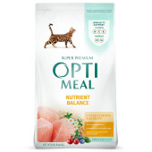 Пълноценна суха храна за котки Optimeal Adult cat Chicken с високо съдържание на прясно Пилешко месо и кафяв ориз