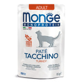 Монопротеинова храна за котки в зряла възраст Monge Natural Superpremium Cat Pouch Adult Turkey - пауч с пуешко 85гр.