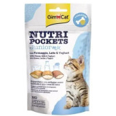 Хрупкави лакомства за подрастващи котенца GIMCAT Nutri pockets Junior mix джобчета с пълнеж от сирене, мляко и йогурт + калций