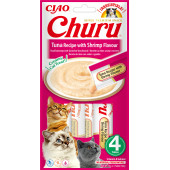 Кремообразно лакомство за капризни котки Churu Cat Treats Tuna Recipe with Shrimp Flavour мус от риба тон и скариди