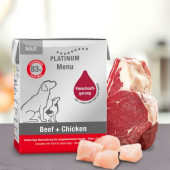Мокра храна за кучета Platinum Menu Adult Beef + Chicken с 48% Прясно пилешко месо, 35% Прясно Телешко месо и зеленчуци