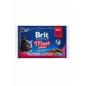 Brit Premium Cat Pouches Meat Plate  - паучове за котка хапки с пилешко, пуешко и говеждо месо в сос грейви 4 x 100 грама