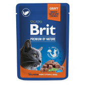 Пауч за кастрирани котки Brit premium cat pouches Salmon for Sterilized със сьомга 100 g