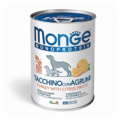 Монопротеинова храна за кучета в зряла възраст Monge Can Dog Fruit Pate Turkey with citrus fruits - консерва пастет с пуешко и цитрусови плодове 400гр.