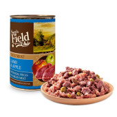 Натурална консервирана храна за кучета Sam's Field DOG True Meat  Lamb & Apple с късчета от 60% прясно агнешко месо и ябълка
