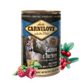 Пълноценна консервирана храна за кучета Carnilove Wild Meat Salmon & Turkey for Adult с 47% пуешко и 20% сьомга, БЕЗ ЗЪРНЕНИ КУЛТУРИ