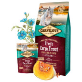Натурална суха храна с прясно месо за кастрирани котки Carnilove Fresh Carp & Trout Sterilised for adult cats  със 25% пресен шаран и 20% пъстърва, БЕЗ ЗЪРНЕНИ КУЛТУРИ