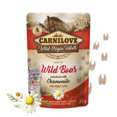 Натурална, мокра храна за котки Carnilove CAT POUCH rich in Wild Boar with Chamomile със 71% пилешко месо, 14% глиган, обогатена с лайка ,БЕЗ зърнени култури